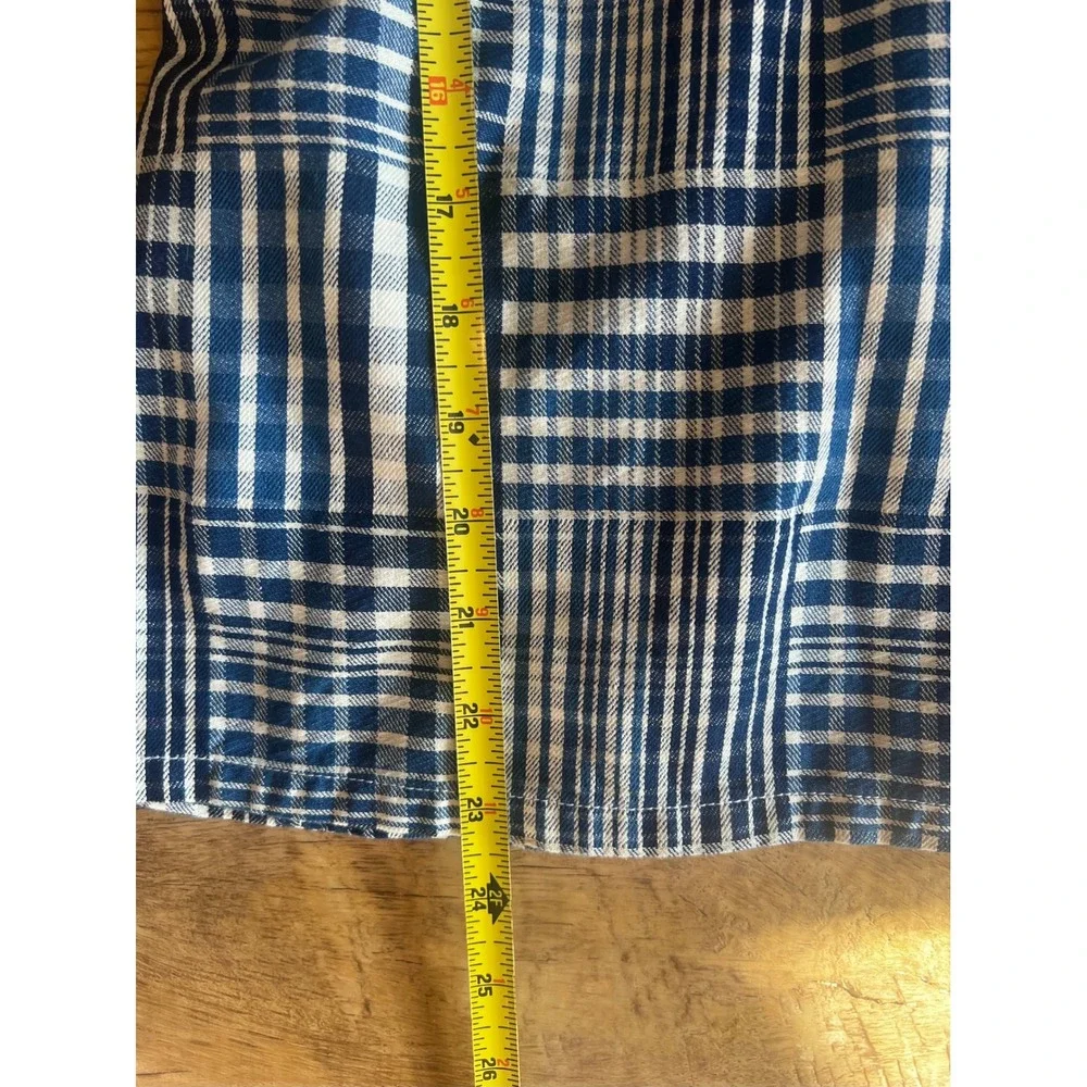 J. Crew Blue and White Plaid Short Sleeve Wrap Blouse